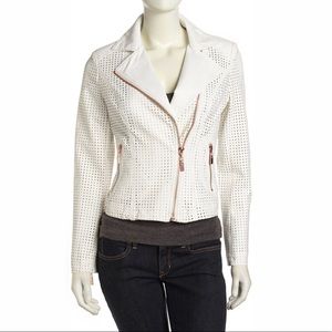 Raison D’Etre White Perforated Vegan Moto Jacket